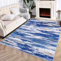 GARVEE Large Area Rug 9x12 Modern Abstract Area Rug Solid Accent Area Rug Non Slip Non Shedding Indoor Throw Carpet Rug Ultra-Thin Indoor Floor Cover for Living Room Bedroom, Blue/White