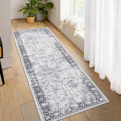 GARVEE Runner Rug 2x6 Washable Hallway Runner Vintage Distressed Rug Non Slip Low-Pile Soft Rug Kitchen Runner Rug Non Shedding Carpet Accent Rug for Kitchen Bathroom, Grey