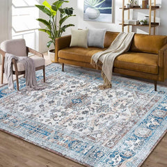 GARVEE Vintage Area Rug 8x10 Bedroom Rug for Living Room Non-Shedding Indoor Printed Boho Floor Carpet for Dining Table Office Decor, Boho Beige/Blue, 8’x10’