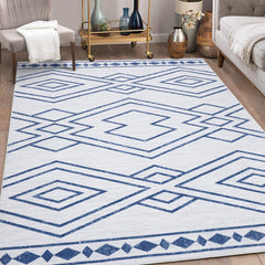 GARVEE Modern Geometric Washable Rug Soft Thin Non Slip Indoor Carpet Blue 4x6 - Grey