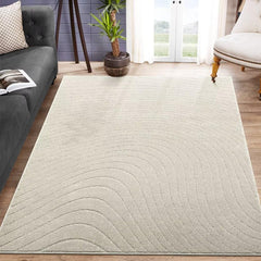 GARVEE 10x13 Large Area Rug Living Room Rug Modern Abstract Indoor Carpet Non Slip Stain Resistant Geometric Wave Throw Floor Cover Boho Accent Rug Contemporary Bedroom Carpet, Beige