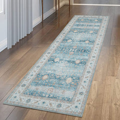 GARVEE Runner Rug 2x8 Machine Washable Rug for Hallway Entryway Blue Vintage Distressed Area Rugs Indoor Floor Cover Carpet Rug Soft Velvet Mat Foldable Accent Rug for Kitchen, 2'x8', Blue