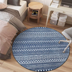 Zacoo Moroccan Rug 4x4 Round Area Rug Machine Washable Boho Rug Small Circle Entryway Throw Carpet Non Slip Stain Resistant Floorcover Mat Farmhouse Rug Modern Carpet for Bedroom Living Room, Navy