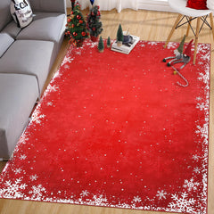 GARVEE 5x7 Rug for Living Room Carpet Christmas Rug Snowflake Washable Rugs for Bedroom Aesthetic Throw Rugs with Rubber Backing Non Slip Area Rug for Classroom Christmas Room Decor, Red 5'x7'