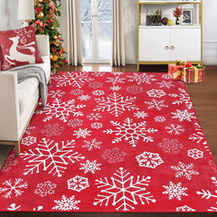 GARVEE Machine Washable Christmas Area Rug 6' x 9' Christmas Snowflake Area Rugs Carpet Holiday Decorative Rug Velvet Foldable Coffee Table Accent Rug Farmhouse Dining Table Rug Bedroom Decor