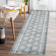 GARVEE Runner Rug 2x6 Boho Throw Rugs with Rubber Backing Washable Rugs Non Slip Carpet Kitchen Rugs Geometric Rug Soft Rug No Shedding Floor Mats Geometric Area Rug for Hallways Entry Rug Grey 2'x6'