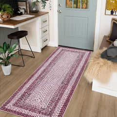 GARVEE Area Rug 2x6 Braided Print Washable Non-Slip Runner Ultra-Thin Polyester Cozy Texture Traditional Aesthetic High Traffic