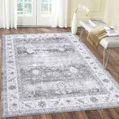 GARVEE Area Rug 4x6 Distressed Floral Pattern Area Rugs Machine Washable Rug Indoor Floor Cover Carpet Rug Soft Velvet Mat Foldable Accent Rug for Living Room Bedroom Dining Room, 4'x6', Grey