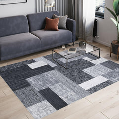 GARVEE Washable Area Rug Modern Geometric Living Room Rug Non-Slip Stain Resistant Contemporary Patchwork Accent Rug Indoor Floor Carpet for Bedroom Entryway Laundry Room, 4' x 6', Grey