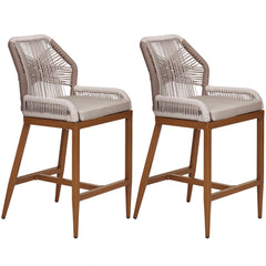 GARVEE Outdoor Bar Stools Set of 2, Counter Height Chairs with Back, All-Weather Design, Chic Ergonomics, Rattan Bar Stools, Cushions Included, Easy Assembly for Patio and Garden, Wood Grain