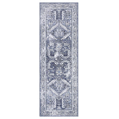 GARVEE Small Area Rug 2x3 Vintage Entryway Rug Machine Washable Rug Non Slip Contemporary Indoor Floor Accent Carpet Distressed Rug for Bathroom Doorway, Blue/Grey