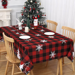 GARVEE Christmas Rectangle Tablecloth Red and Black Buffalo Plaid Snowflake Waterproof Table Cover for Home Parties Holiday Dinner Party Decoration, 52x70 Inch