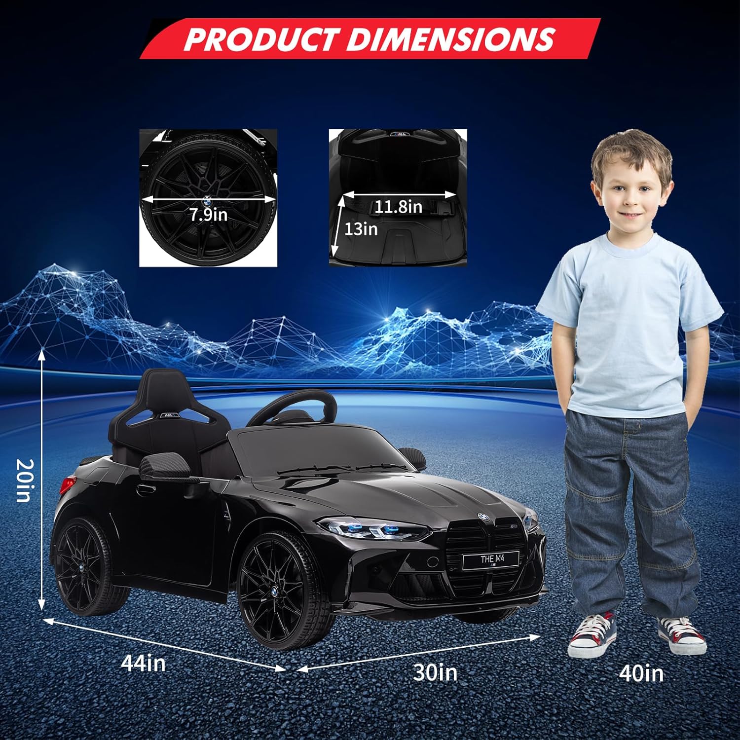 GARVEE 12V Electric Ride On Car for 37-83 Months, w/RC,Licensed by BMW M4,Power Wheels for Boys Girls, with Suspension System,3 Speeds, Bluetooth, MP3, Double Door, LED Light - Black