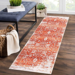 Garvee Runner Rug 2x6 Machine Washable Hallway Rug Vintage Area Rug Non-Slip Distressed Throw Floor Carpet for Kitchen Laundry Room Bedroom, Orange