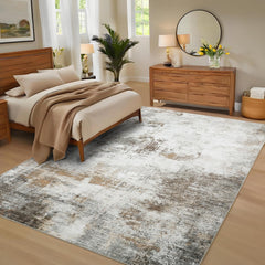 GARVEE Living Room Rug 9x12 Modern Abstract Area Rug Washable Rug Large Area Rug With Non-Slip Backing Stain Resistant Carpet Low Pile Folding Throw Carpet For Apartment Playroom,Beige/Taupe