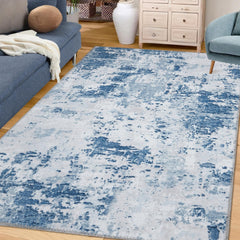GARVEE Area Rug Living Room 3x5 Modern Abstract Anti-Slip Area Rug Low Pile Distressed Rug Machine Washable Coastal Grey Rugs Floor Mats for Home High Traffic Area - Blue / 5'x7'