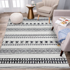 GARVEE Modern Geometric Area Rug Stain Resistant Bohemian Carpet Machine Washable Black/White 6' x 9' - Black