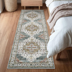 GARVEE Area Rugs, Machine Washable Vintage Printed Soft Low Pile Rugs, Oriental Accent Carpet with Non-Slip Backing, Stain-Resistant Distressed Floor Carpet for Living Room, Hallway, Laundry