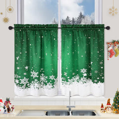 GARVEE Christmas Kitchen Curtains, Green Velvet Curtains Set for Windows, Floral Snowflake Decoration Cafe Curtains, Thermal Insulated Room Darkening Short Curtain (26