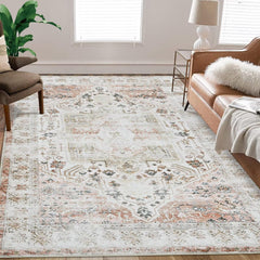 GARVEE Area Rug Vintage Rug Machine Washable Rug for Bedroom Living Room Indoor Floor Cover Foldable Lightweight Thin Rug Distressed Carpet Non Slip Chenille Rug - Taupe / 9'x12'