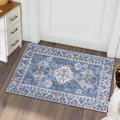 GARVEE Small Rug Medallion Entryway Rug Vintage Foldable Rug Traditional Distressed Print Accent Rug Indoor Door Mat Non Slip Carpet Kitchen Living Room Bedroom Dining Room, 2' x 3', Blue