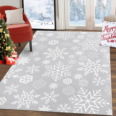 GARVEE Washable Christmas Rug 3x5 Rug Snowflake Holiday Decor Xmas Modern Gray Rug Entryway Rug Printed Non Slip Carpet Soft Low Pile Accent Rugs for Nursery Bedroom Living Room 3'x5' Grey