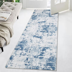 GARVEE Area Rug Living Room 3x5 Modern Abstract Anti-Slip Area Rug Low Pile Distressed Rug Machine Washable Coastal Grey Rugs Floor Mats for Home High Traffic Area - Blue / 2'x10'