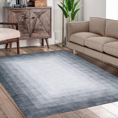 JOLENE.K Rug Modern Bordered 9x12 Area Rug for Living Room Dining Room Rug Bedroom Carpet Indoor Non Skid Rubber Backed Area Rugs, Grey