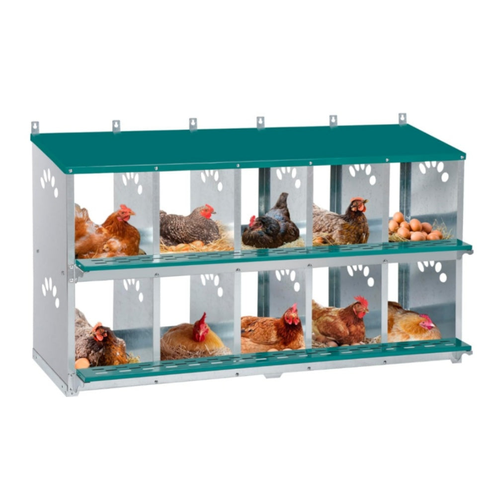 GARVEE Chicken Nesting Box, 10 Compartment Nesting Boxes for Chickens with Easy Egg Collection Roll Away Heavy Duty Chicken Coop Laying Box for Hens, Green