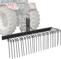 GARVEE 60 Inch Pine Straw Rake: 26 Coil Spring Tines, Fits Cat0 Cat1 Tractors