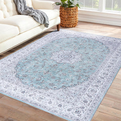 GARVEE Vintage Area Rug Indoor Medallion Area Rug Boho Tribal Area Rugs Machine Washable Distressed Rug Stain & Water Resistant Non-Slip Area Rug for Living Room Bedroom, 6' x 9' Blue