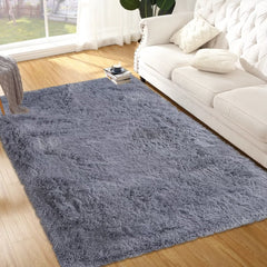 GARVEE Fluffy Rug 3x5 Throw Rug for Bedroom, Gray Furry Shag Area Carpets, Anti-Slip Plush Shaggy Fur Throw Rugs for Kids Girls Nursery Dorm Living Room Classroom Home Decor