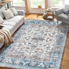 GARVEE Boho Floral 5x7 Area Rug, Non-Slip, Non-Shedding, Stain-Resistant, Machine Washable, Ideal for Living Room, Bedroom, High Traffic Areas