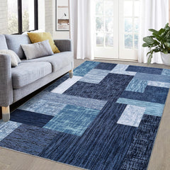 GARVEE Machine Washable Area Rug 5x7 Modern Geometric Area Rug for Living Room Bedroom Contemporary Patchwork Non-Slip Stain Resistant Accent Rug Carpet for Home Decor Floor Decoration, Blue