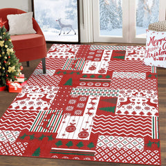 GARVEE Christmas Machine Washable Area Rugs Christmas Patchwork Pattern Carpet Rug Foldable Decorative Accent Rug Farmhouse Dining Table Rug Bedroom Decor Floor Carpet, 3x5 Feet