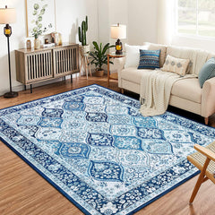 GARVEE Moroccan Trellis Area Rug 8x10 for Living Room, Washable Ultra-thin Soft Rugs 8x10 for Bedroom, 8x10 Large Non-slip Non Shedding Carpet for Dining Room Office, Blue