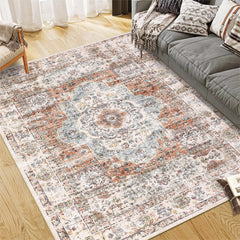 GARVEE Washable Area Rug 8x10 Large Living Room Rug Medallion Washable Floral Carpet Vintage Bedroom Rug Distressed Oriental Non-Slip Non-Shedding Floor Carpet for Dining Room Farmhouse Home Office