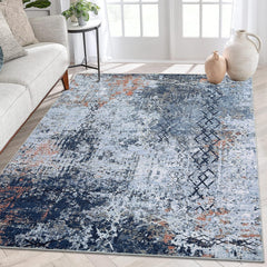 GARVEE 9x12 Large Living Room Rug Modern Abstract Floor Carpet Indoor Non-Slip Stain Resistant Geometric Rug Washable Contemporary Carpet Rug Throw Rugs for Dining Room Home Office, Blue