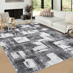 GARVEE Area Rug 8x10 Washable Rugs for Living Room Modern Ombre Bedroom Rugs Abstract Office Rug Non Slip Neutral Soft Nursery Rug Low Pile Farmhouse Floor Cover Black Grey