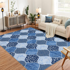 GARVEE Moroccan Area Rug for Living Room, 9x12 Ultra-Thin Soft Large Rug for Bedroom, Washable Non-Slip Carpet with Rubble Backing for Dining Room Office, Blue