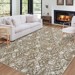 GARVEE 5x7 Area Rugs - Machine Washable Area Rug for Living Room, Soft Vintage Rugs 5x7, Non-Slip Area Rug, Stain Resistant Low Pile Thin Washable Rug 5x7 Brown