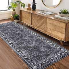 GARVEE Runner Rugs 2x6 Border Rug Washable Rugs for Hallway Entryway Laundry Room Minimalist Abstract Carpet Kitchen Rug Modern Geometric Rug Non Slip Low Pile Farmhouse Rug Grey