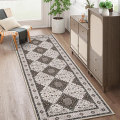 GARVEE Machine Washable Runner Rugs 2x6 Vintage Printed Hallway Rugs with Non-Slip Backing, Soft Low Pile Area Rugs, Oriental Accent Carpet for Entryway, Laundry, Kitchen, Brown