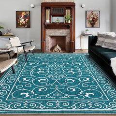 GARVEE Vintage Washable Area Rugs 6x9 for Living Room Low Pile Indoor Floral Rug for Bedroom Large Soft Distressed Accent Rugs Non Shedding Indoor Carpets, Teal