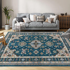 GARVEE Traditional Medallion Border Area Rug, 8x10 Washable Vintage Indoor Rug, Ultra-Thin Non-Slip Print Floor Carpet for Living Room Bedroom Kitchen Dining Room, Blue-Green