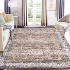 GARVEE Area Rug 9x12 Rugs for Living Room Large Vintage Rug Non-Slip Oriental Soft Bedroom Rugs Low Pile Non-Shedding Floor Cover Faux Wool Farmhouse Rug for Dining Room Playroom Office Rust