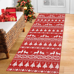 GARVEE Christmas Runner Rug Christmas Tree and Deer Boho Hallway Area Rug Xmas Holiday Decorative Throw Rug Runner Machine Washable Floor Carpet for Kitchen Laundry Living Bathroom, 2x6 Feet