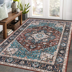 GARVEE 5x7 Area Rug for Living Room Vintage Washable Rug Soft Medallion Floral Rug Indoor Non Slip Throw Carpet for Living Room Bedroom Boho Non-Shedding Carpet for Home Office Nursery Dorm Brown