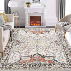 GARVEE Vintage Floral Washable Area Rug 9x12 - Soft Low Pile, Non-Slip TPR Backing, Polyester, Easy Maintenance, Perfect for Living Room, Bedroom, Office