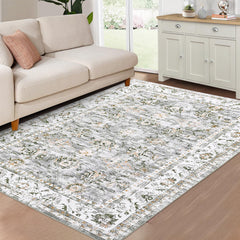 Garvee Washable Area Rug Vintage Distressed Floral Living Room Rug Non-Slip Stain Resistant Traditional Medallion Accent Rug Floor Carpet for Bedroom Entryway Laundry Room, 4' x 6', Grey